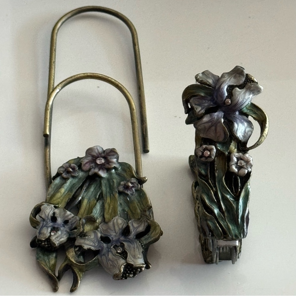 Vintage Bejeweled Floral Enameled Stapler & Mail Clip
